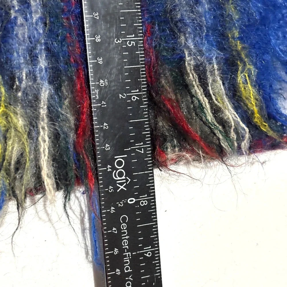 Vtg Glentana Scarf Unisex OS Blue Mohair Wool Plaid Made Scotland Fuzzy Tartan